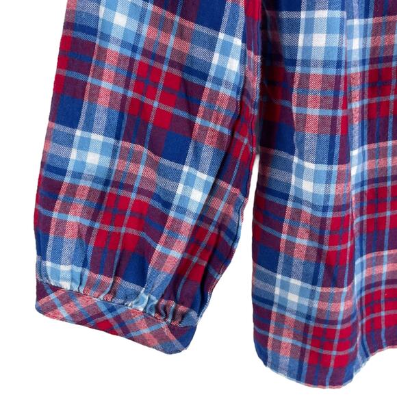 J. Crew Mercantile Flannel Plaid Popover Shirt Top Ruffle Blue Red Size XS - Picture 9 of 11